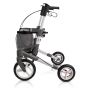 Image of the TOPRO Olympos ATR rollator, silver coloured in size medium. Viewed from the left side.